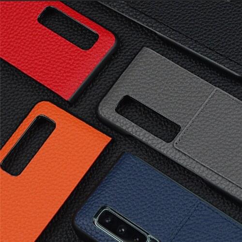 Genuine Leather Flip Case Anti-knock Luxury Protective Shell for Samsung Galaxy Fold Shockproof Hard Cover W/ Card Holder