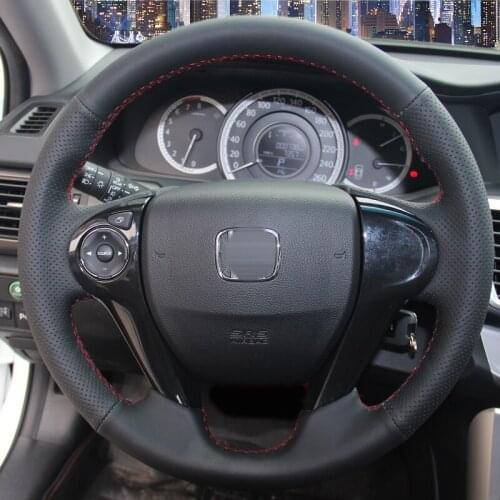 BANNIS Black Artificial Leather DIY Hand-stitched Steering Wheel Cover for Honda Accord 9 Odyssey Crosstour 2014-2015