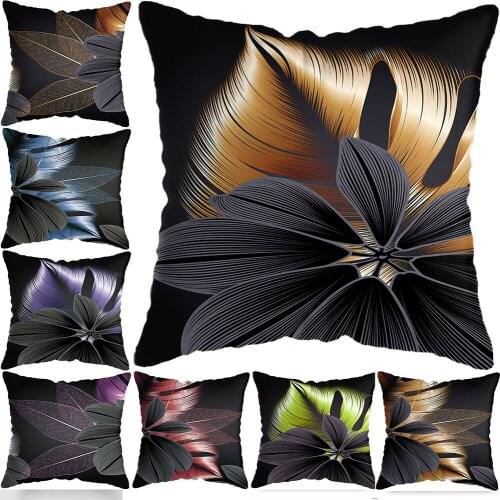 Black Gold Leaf Pillow Polyester Sofa Pillow New Office Cushion Cover Short Plush Home Decoration Cushion Bedroom Cushion Cover