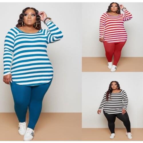 Cutubly Two Piece Set Plus Size XL-5XL Outdoor Lady Wear Outfit Set For Women Casual Striped Loose 2021 New Warm Tracksuit