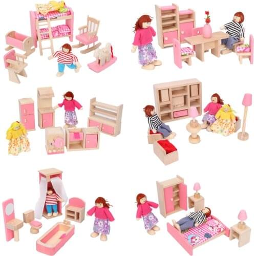 Wooden Delicate Dollhouse Furniture Toys Set Pretend Play Simulation Furniture Toy Dressed Pretend Dolls