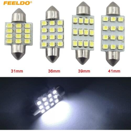 FEELDO 1Pc Super White 1210 12SMD Car Festoon Dome Reading 12LED Light Bulbs 31mm 36mm 39mm 41mm #FD-5268