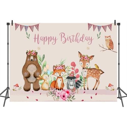 MEHOFOTO Safari Animals Birthday Party Photography Backdrop Pennant Flower Customized Photographic Backdrops for Photo Studio