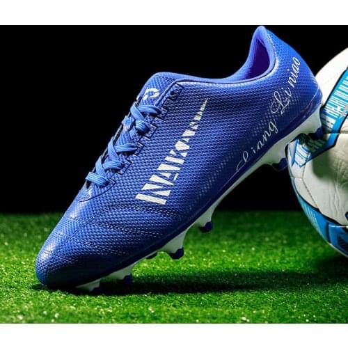 Hot Blue Printed Soccer Boots Outdoor Lightweight Men Sports Shoes for Football Men Non-slip Unisex Training Football Shoes Men