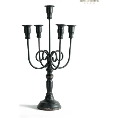 Home Retro European-style Five-head Iron Candle Holder Valentines Day Romantic Candlelight Dinner Wedding Photography Props