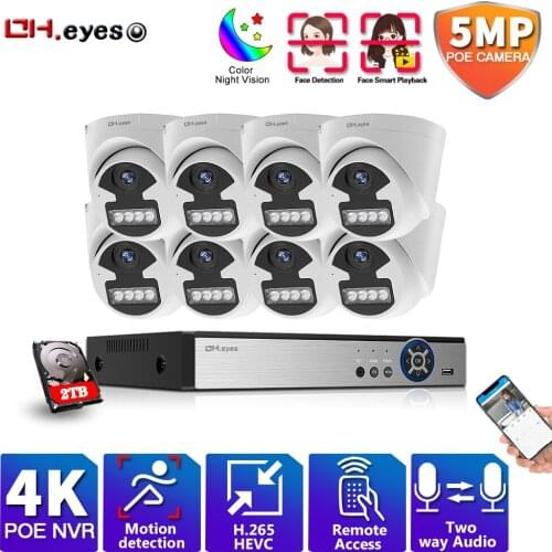 H.265 4K CCTV IP Security Camera System 8CH POE NVR Kit 8CH 5MP Outdoor Two Way Audio Video Surveillance Camera System Set