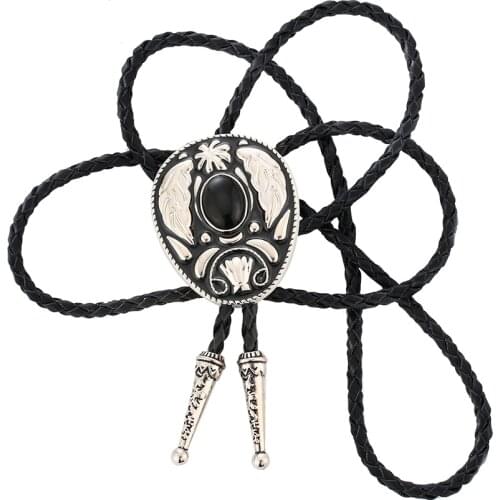 Western cowboy bolo collar leather rope unisex vintage pattern collar combined gold and natural agate stone fashion wedding acce