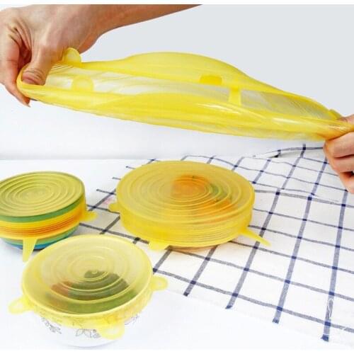 6pcs Reusable silicone stretch lids universal lid Silicone food wrap bowl pot lid Seal cover pan cooking Kitchen Stoppers