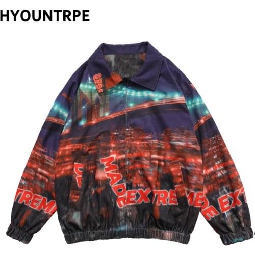 High Street Printed Loose Jackets Coat Mens Zipper Turn-Down Collar Hip Hop Clothing Long Sleeve New Fashion Streetwear Jacket