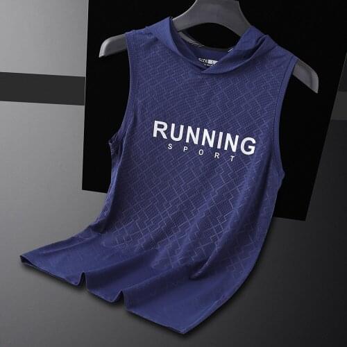 Summer Thin Ice Silk Vest Mens Sleeveless T-shirt Casual Sports Men Running Jogging Hooded Bottoming Shirt Ropa Para Ejercicio