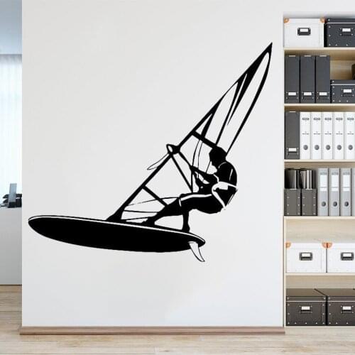 Hot Sale Windsurfer Windsurfing On The Sea Ocean Extreme Sport Fashion Style Wall Sticker Kids Bedroom Bathroom Wall Mural Y-953