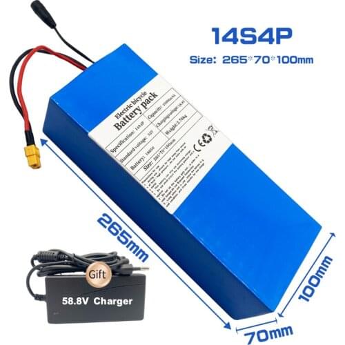52V 14S4P 45000mAh 18650 2000W lithium battery for balance car, electric bicycle, scooter, tricycle (with BMS 58.8v charger)