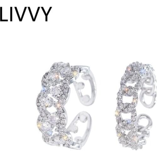 LIVVY 2021 Trend Silver Color European Smooth Curve Ring Retro Fashion Tide Flow 0pen Ring Party Jewelry