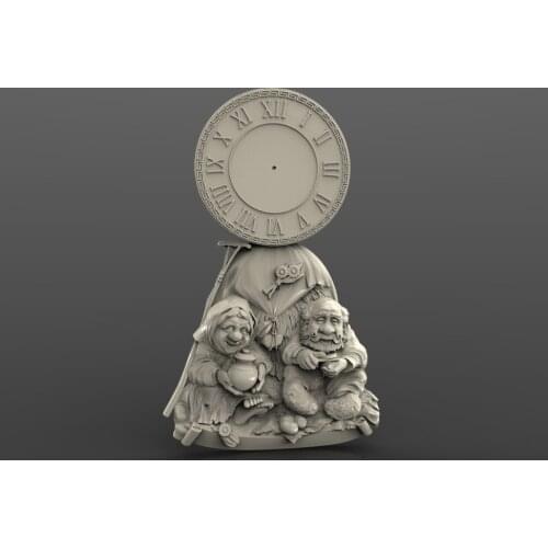 3d STL Model for CNC Router Engraver Carving Machine Relief Artcam Aspire "GrandMa_GrandPa_clock"