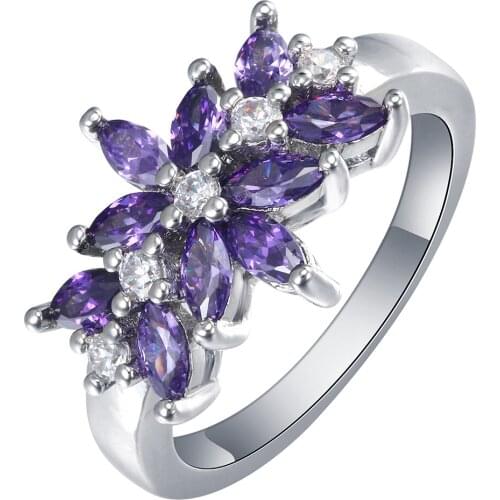 Fashion purple zircon ring engagement rings size 7 8 9 New vintage purple cz finger Jewelry Wedding gift luxury flower rings
