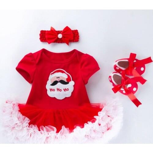 Fashion Santa Claus Pompers tutu dress toddler shoes lace leg warmers Clothes sets for baby girls newborn Christmas Kids outfits
