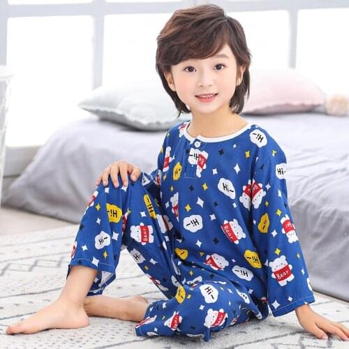 Teenage Boys Pajamas New Summer Short Sleeve Childrens Clothing Girls Sleepwear Cotton Pyjamas Sets For Kids 4 6 9 10 12 Years