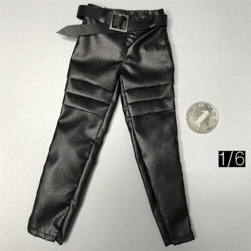 For Sale Scale 1/6th Black Fashion Leather Pants Trousers With Belt For Mostly 12inch Doll Accessories