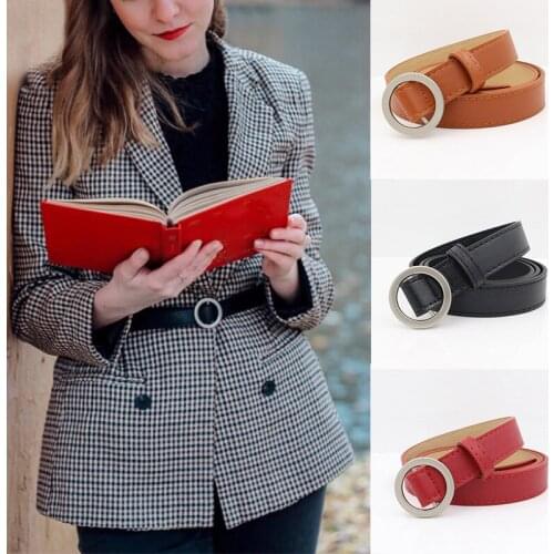 Simple Wild PU Leather Belt Round Pin Buckle Women Belt Fashion Ladies Jeans Waist Belt