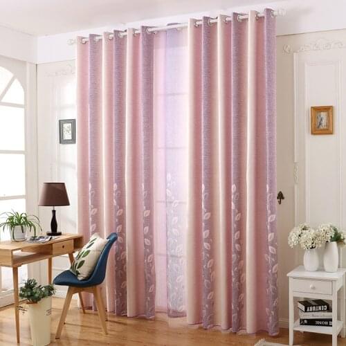 Pink Vine Leaf Printing Curtains for Living Dining Room Bedroom