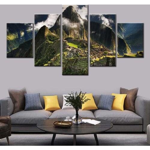 Nordic Modern Living Room Decoration 5 Pieces Machu Picchu Peru Mountain Picture Cloud Landscape Poster Modular Frame