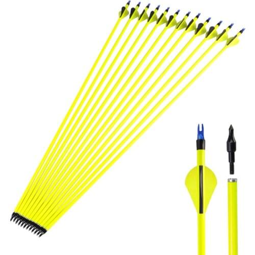 US DE 30 Inches Mixed Carbon Arrow Spine 500 Green Shaft with Explosion-proof Ring for Recurve Bow Compound Bow Archery Shooting