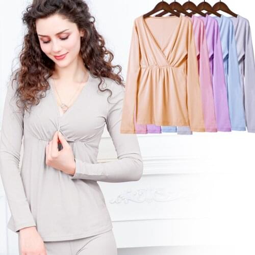Pregnant Women Breastfeeding Tops Close-fitting Stretch Postpartum Nursing Clothes Thin Warm Clothes Confinement Clothes