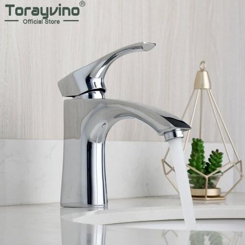 Torayvino Luxury Chrome Polished Bathroom Faucet Deck Mounted Basin Sink Single Handle Faucets Cold And Hot Mixer Water Tap