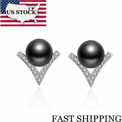 US STOCK Uloveido Simulated Pearl Stud Earrings for Women Jewellery V-shaped Earings Silver Color Brincos Earring Bijoux ED325