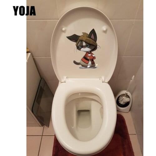YOJA 19.7*23.3CM Funny Cartoon Cat Kids Rooms Decor Classic Toilet Wall Stickers Decals T1-0149