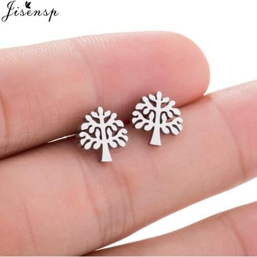Jisensp New Tree of Life Stainless Steel Stud Earrings for Women Pierced Earrings Body Jewelry Cute Plant Earings Birthday Gift