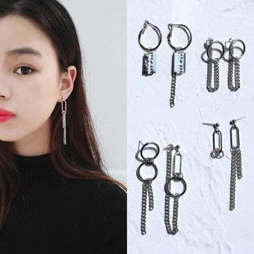 Pop Simple Metal Style Long Chain Tassels Drop Earrings For Women Geometric Asymmetry Fashion Creati