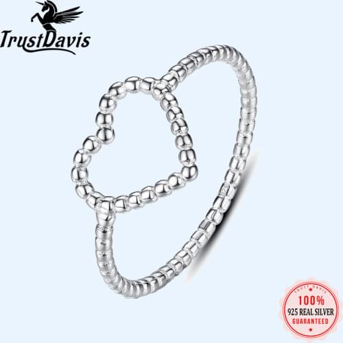 Trustdavis Genuine 925 Sterling Silver Simple Cute Hollow Heart Finger Ring Size 6 7 8 For Women Gilr Silver 925 Jewelry DA659