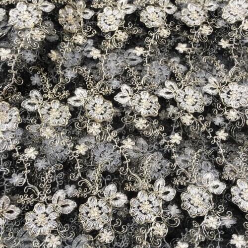 Golden Corded Lace Fabric Retro Gold Embroidery Floral Lace Mesh 49 inches Wide For Wedding Dresses, Gowns, Garments 0.5 Meter