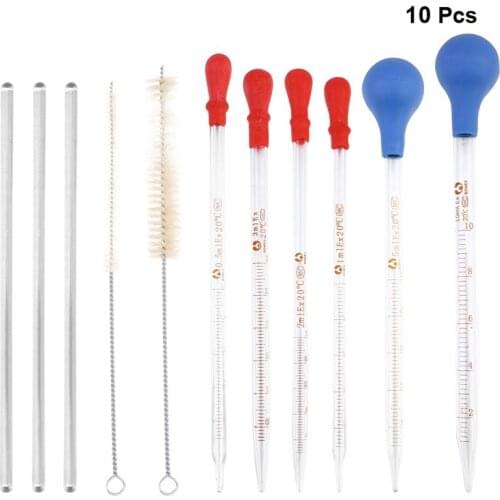 10PCS Rubber Head Glass Dropper Glass Pipette Lab Dropper Pipet With Scale Line (Assorted Color)