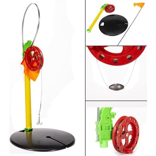 2pcs Portable Winter Ice Fishing Rod Tip-Up With Flags Pole Indicator Equipments ABS+High-carbon Steel Fishing Tools Tackle