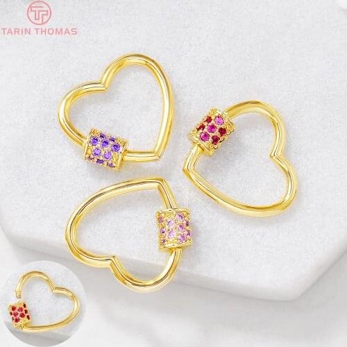 1Piece 21x19MM 24K Gold Color Plated Brass with Zircon Heart Connector Clasp Charms High Quality Diy Jewelry Accessories