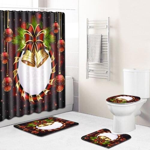 4Pcs/ Set Washroom Bathroom Shower Curtain Toilet seat Cover Water Absorption Door mats Home Rugs Non-Slip Mat 3D Printing