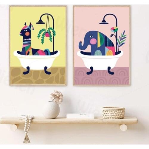 Abstract Cartoon Decor Painting Animals In Bath Color Camel Duck Elephant Canvas Painting Modern Nursery Wall Art Posters Prints