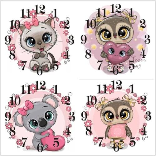 Full Diamond Painting Cross Stitch With Clock Mechanism Mosaic Cute Animal 5D Diy Square Round Diamondpainting Embroidery Gift