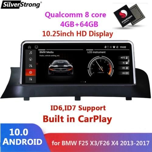 10.25" 8 Core 4G LTE Android 10 System Car Multimedia Radio For BMW F25 F26 2011-2017 4+64GB IPS Screen WIFI 4G Carplay GPS BT