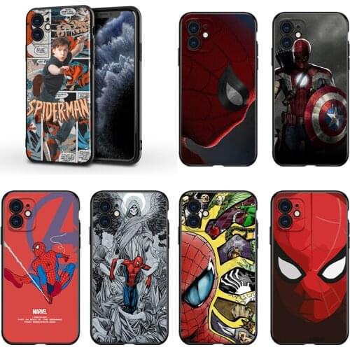 Avengers Spiderman For Apple iPhone 13 12 11 Mini XS XR X Pro MAX SE 2020 8 7 6 5 5S Plus Black Silicone Phone Case