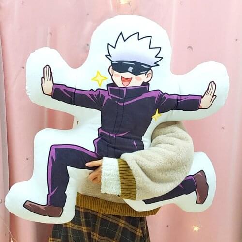 Anime Jujutsu Kaisen Gojo Satoru Cartoon Human Shape Throw Pillow Creative Short Plush Doll Cute Toys Sofa Cushion Xmas Gifts