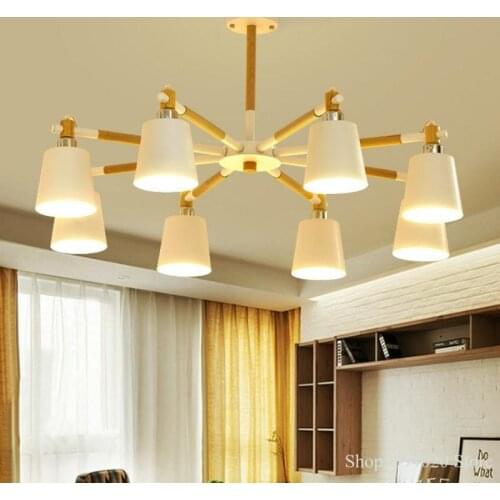 Nordic Macaroon Wood Chandeliers Lights Modern Minimalist Living Room Wood Pendant Lamps Creative Wood Home Decor Hanging Lamp