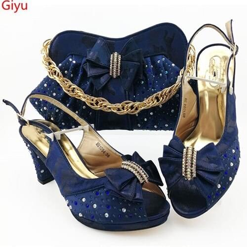 Doershow Italian Shoes With Matching Bags Set Hot African Womens Party Shoes and Bag Sets D.blue Color Women Sandals!SBZ1-9