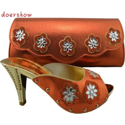 Doershow orange! favorite style European ladies shoes and bags set ! wholesale Italian shoes and matching bags for party! ZX1-82