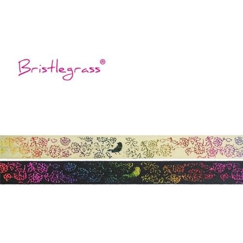 BRISTLEGRASS 5 Yard 5/8" 15mm Rainbow Flower Bird Foil Print Fold Over Elastic FOE Spandex Band Wrist Hair Tie Dress Sewing Trim