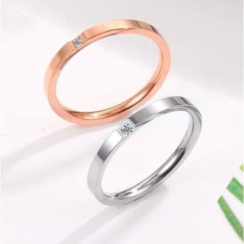 JHSL 2mm Thin Small Mini Stainless Steel Women Rings Rose Gold Color Fashion Jewelry US size 3 4 5 6 7 8 9 10