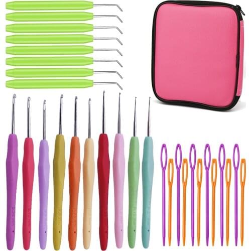 KAOBUY Crochet Hook Set Plastic Handles Aluminum Knitting Needles Weave Craft Yarn Crochet Needles Knitting Sewing Tool Set