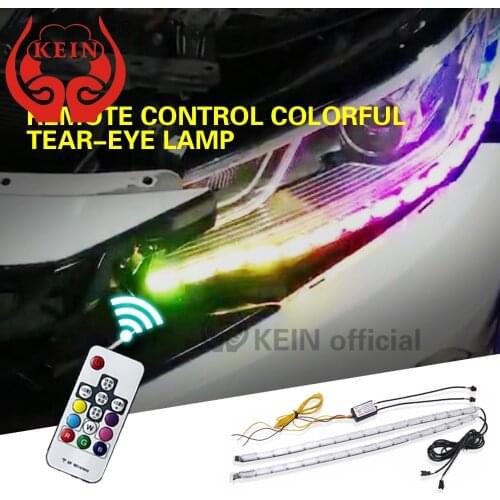 KEIN 2pcs RGB DRL Car Signal Led Daytime Running Light Turn Signal Lights Guide Bar Remote Multi Crystal Water Color Auto Lamp
